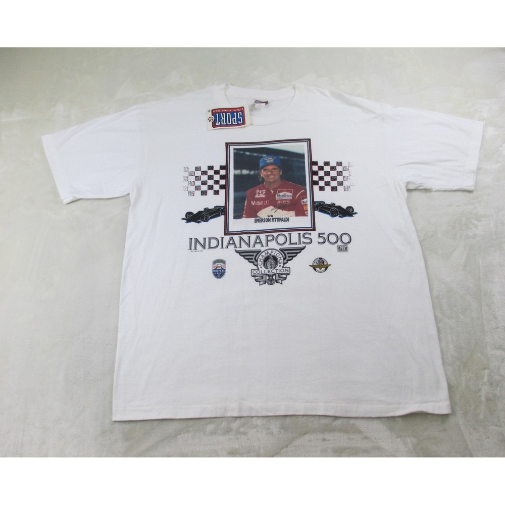 NEW VINTAGE Emerson Fittipaldi Shirt Mens 2XL XXL White Indy 500 Racing 1994*